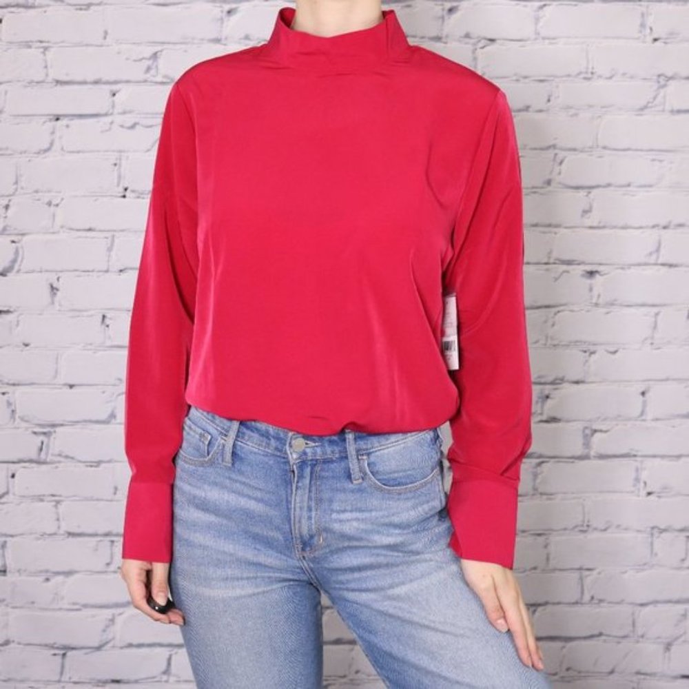 NWT IMNYC red-pink mockneck blouse keyhole r3